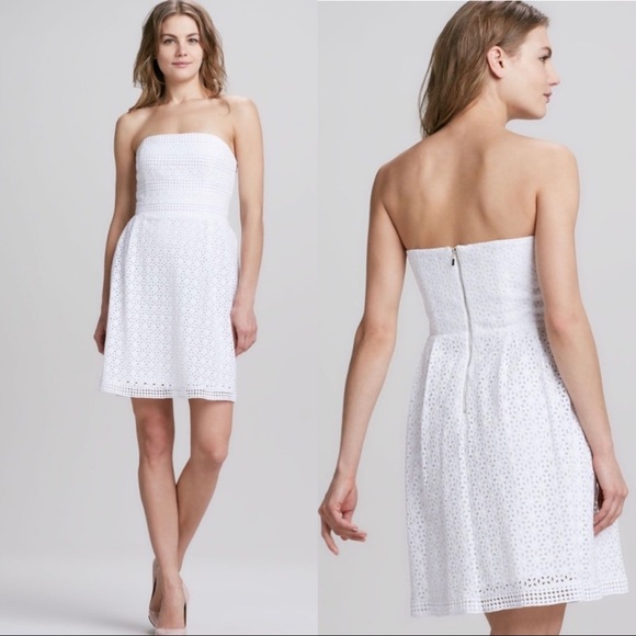 LAUNDRY by Shelly Segal White Strapless Lace Mini Dress Size 6 - Picture 1 of 10